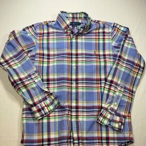 Ralph Lauren Men Classic Fit Plaid Button Down Size Medium Blue Red Green Yellow